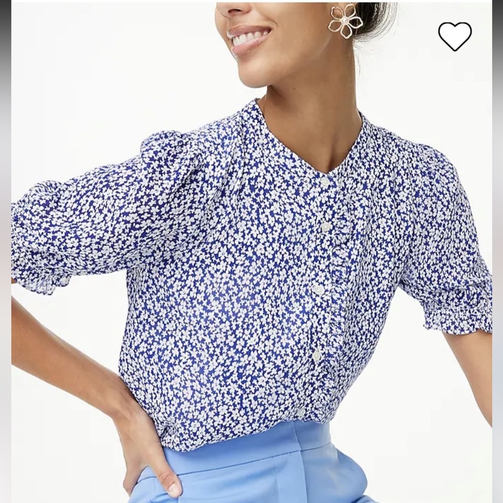 J.Crew Crinkle Puff Sleeve Ruffle Top